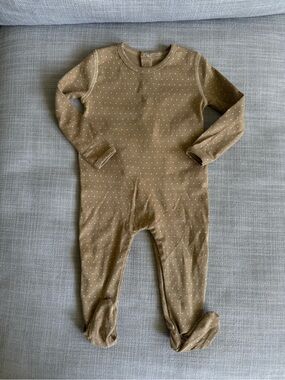 Lovely littles golden dot romper Brown Footed One-Piece with Subtle Dot Print
